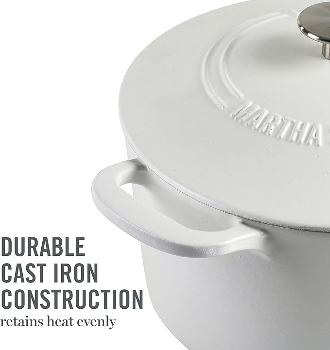 MARTHA STEWART Gatwick 7-Quart Enamel Cast Iron Dutch Oven Pot with Lid – Matte White – Durable Heavy-Duty Dutch Oven for Slow Cooking, Braising & Baking - Image 7