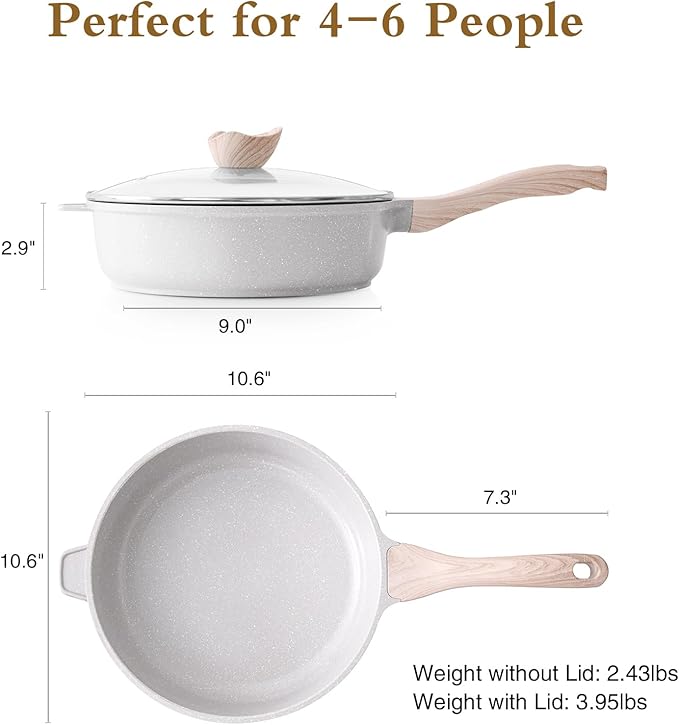 Kordisen Nonstick Ceramic Deep Frying Pan, 10 Inch Non Toxic Skillet with Lid, Healthy Jumbo Cooker, Saute Pan for Cooking, Induction Cookware, PFOA & PFAS Free (Grey) - Image 6