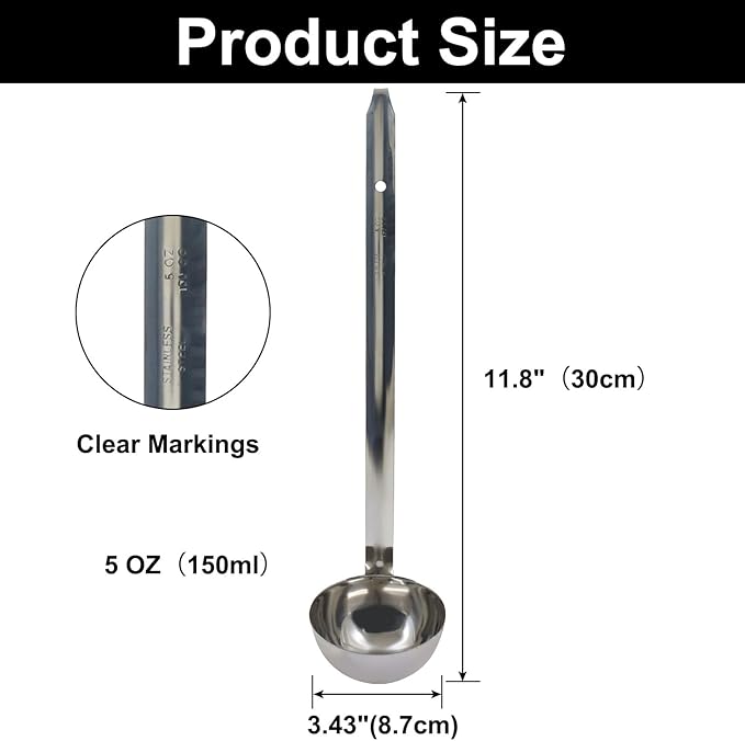 5 Oz Stainless Steel Ladle, 3 Pcs Sturdy Soup Ladle, 11.8" Long Handle Length for Stirring, Portioning and Serving Soup and Stew in Restaurants and Home (3.43" Bowl Diameter） - Image 2