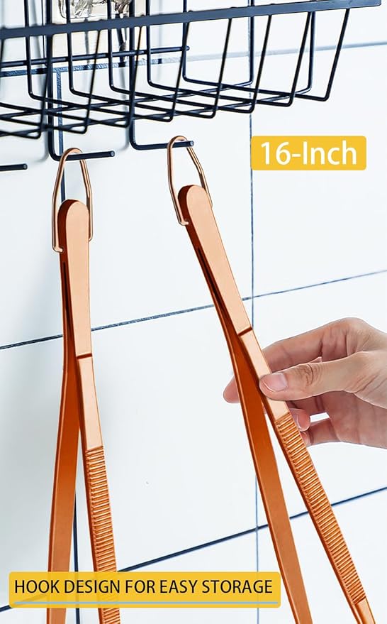 JETKONG 2 Pcs 16-Inch Extra-Large Kitchen Tweezers and Tongs - Giant Stainless Steel Food Tweezers - Rose Gold - Image 6