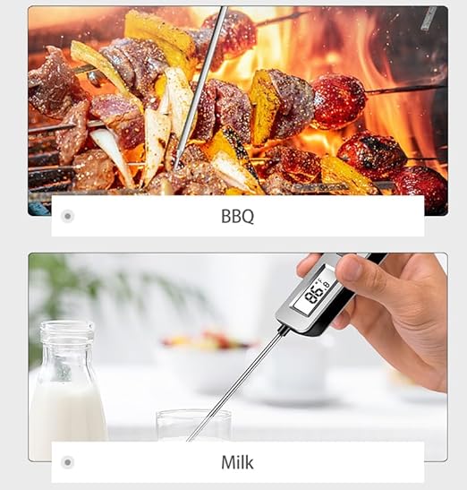 Digital Meat Thermometer, Paysean Instant Read Food Thermometer with 5.2" Probe, ±1°C High Accuracy Cooking Thermometer Auto-Off, LCD Display, for Kitchen, BBQ, Baking, Sourdough, Candy Making