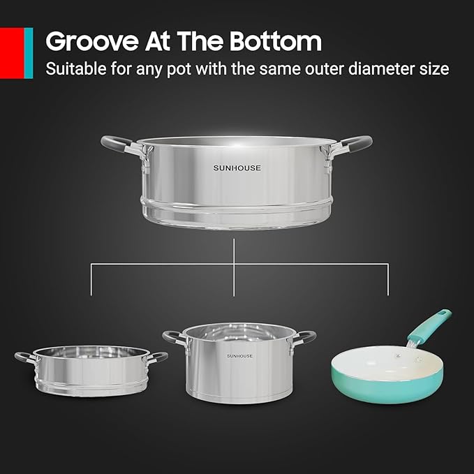 Sunhouse – 18/10 Stainless Steel Steamer Insert Pans Stainless Steel Stackable Food Steamer Insert Pot In Pot For Dumplings Bun Vegetables