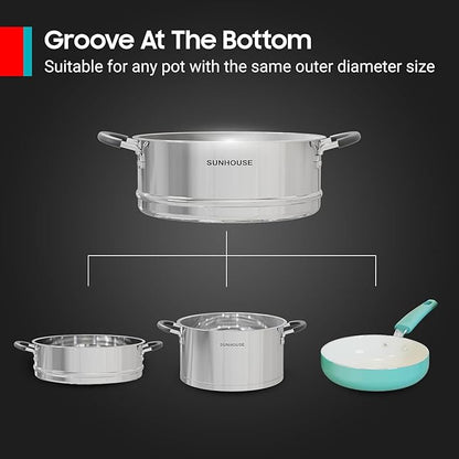 Sunhouse – 18/10 Stainless Steel Steamer Insert Pans Stainless Steel Stackable Food Steamer Insert Pot In Pot For Dumplings Bun Vegetables