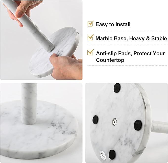 Koville Italian Marble Paper Towel Holder Countertop, Carrara Stone Paper Towel Holder Stand for Kitchen Storage, for Standard or Jumbo-Sized Rolls(Bianco Carrara) - Image 6