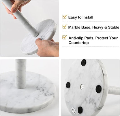 Koville Italian Marble Paper Towel Holder Countertop, Carrara Stone Paper Towel Holder Stand for Kitchen Storage, for Standard or Jumbo-Sized Rolls(Bianco Carrara) - Image 6