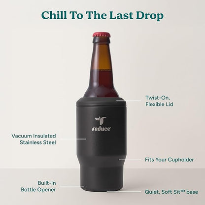 Reduce 4-in-1 Drink Cooler -Versatile Can & Bottle Holder with Vacuum Insulation-Keeps Drinks Cold Up to 4 Hours-Includes Bottle Opener-Fits Cupholders & Dishwasher Safe-14oz- Classic Coolers - 4 Pack
