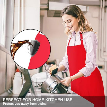 Jubatus 12 Pack 100% Cotton Aprons Bulk with 2 Pockets Cooking Chef Kitchen Adjustable Bib Apron for Women Men, Red - Image 3