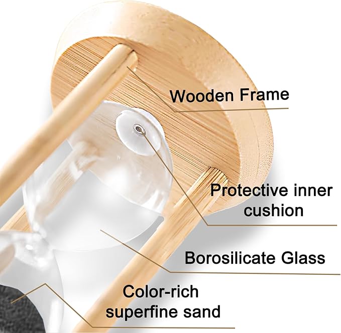 10 Minute Hourglass, 10 Min Wooden Sand Timer, Wood Sand Watch, Ten Minute Mini Hour Glass, Reloj De Arena, Small Sandglass for Toothbrush Timer, Cooking, Decorative, Work, Game, Gift, Black