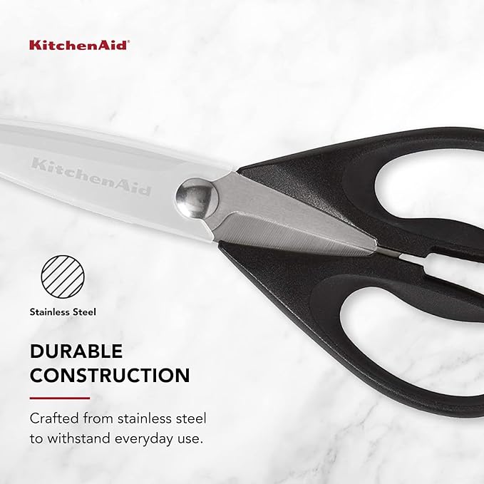 KitchenAid All Purpose Kitchen Shears with Protective Sheath Durable Stainless Steel Scissors, Dishwasher Safe, Soft Grip Comfort Handle, 8.72 Inch, Black, Pack of 12 - Image 5