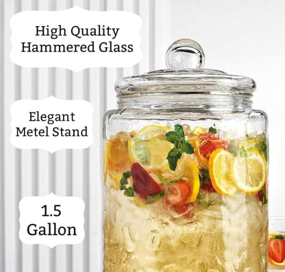 MosJos 3 Gallon Classic Hammered Glass Ice Cold Beverage Drink Dispenser - With Glass Lid 100% Leak Proof Spigot- Wide Mouth Easy Filling For Outdoor, Parties & Daily Use - Image 5