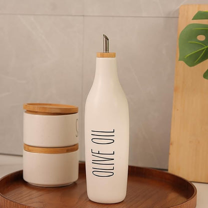 HOMCDALY Ceramic Olive Oil Dispenser for Kitchen, Stoneware 16oz Oil Cruet and Vinegar Bottles Dispenser, Kitchen Dispenser Bottle for EVOO Vinegar Syrups, Modern Farmhouse Design(W-O) - Image 6