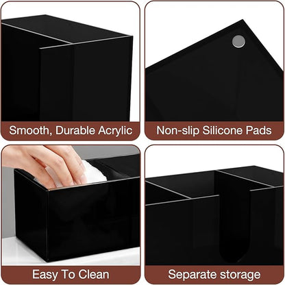Acrylic Coffee Cup Holder for Countertop, 3 Slots Acrylic Coffee Bar Accessories and Organizer Anti Slip Waterproof, Coffee Station Organizer for Cup Lid Straw, Black