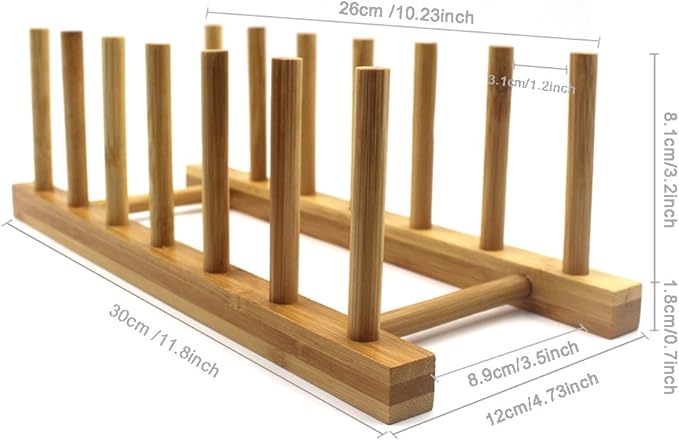 INNERNEED Bamboo Wooden Plate Racks Dish Stand Holder Kitchen Storage Cabinet Organizer for Dish/Plate/Bowl/Cup/Pot Lid/Cutting Board (Pack of 4) - Image 4