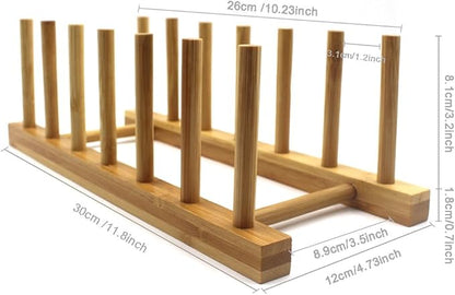 INNERNEED Bamboo Wooden Plate Racks Dish Stand Holder Kitchen Storage Cabinet Organizer for Dish/Plate/Bowl/Cup/Pot Lid/Cutting Board (Pack of 2) - Image 2