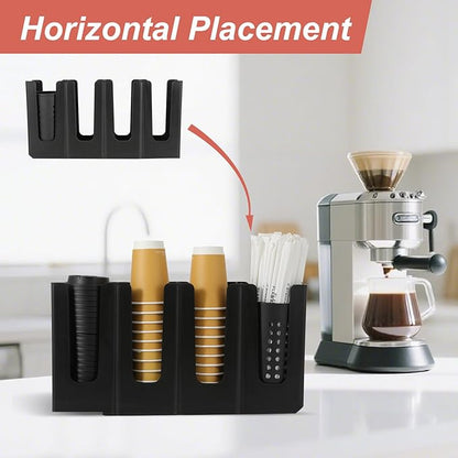 Paper Cup and Lid Holder with Straw Organizer,4 Compartment Adjusting,Coffee Cup Dispenser for Countertop,Coffees Station,Bar Restaurant,Black - Image 4