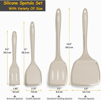 Silicone Spatula Set, 600°F Heat Resistant Silicone Spatula Turner Flipper for Cooking, Non Stick and Non Scratch Kitchen Utensils for Eggs & Pancakes, 4 Pack,Khaki - Image 2