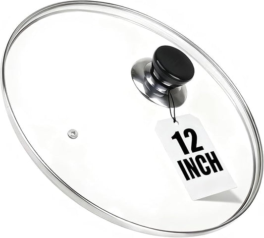 12 Inch Pan Lid, 12'' Frying Pan Lid, Tempered Glass Cast Iron Lids for Skillets, Fry Pan, Wok Pot (12 inch)