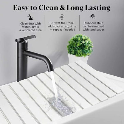 Extral Large Stone Dish Drying Mats for Kitchen Counter, 28"(L)×16"(W) Quick Dry Dish Drying Mat, Collapsible Eco-Friendly Absorbent Diatomaceous Earth Mat for Dishes Cups, Match Any Countertop - Image 5