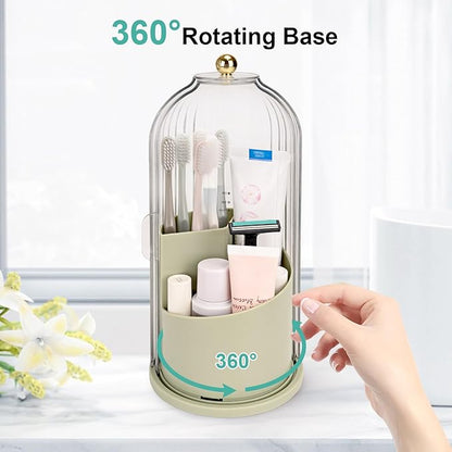 QIYVLOS Toothbrush Holders with Sliding Lid, Rotating 3 Slots Bathroom Organizer Countertop, Tooth Brush Toothpaste Holder Bathroom Counter Stand Sink Organizer Caddy for Makeup Brushes Holder (Green) - Image 3