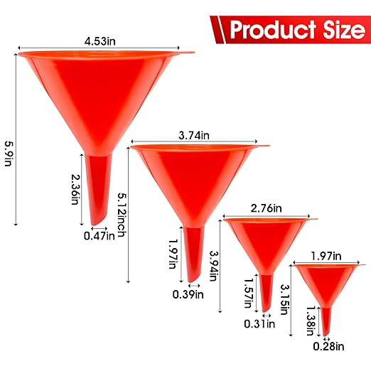DEDC Oil Funnels, Gas Funnels, Plastic Funnel Set for Car, Automotive, Kitchen, Mini Small Large Red (4pcs Gas Plastic Funnel) - Image 2