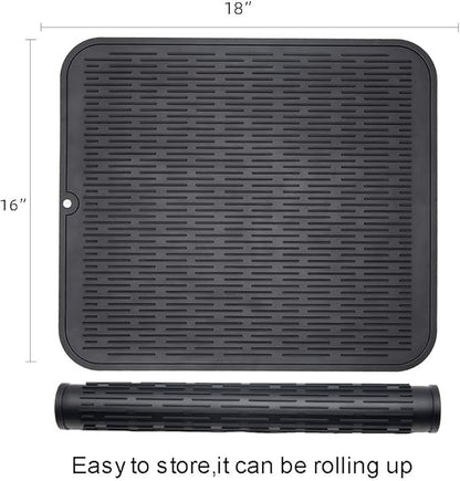 ZLR 2 Pcs Large Silicone Dish Drying Mat (16" x 18") - XL Heavy Duty Drainboard Mat for Pots, Pans & Family Loads - Heat Resistant Trivet & Counter Protector, Easy Clean (Black) - Image 2