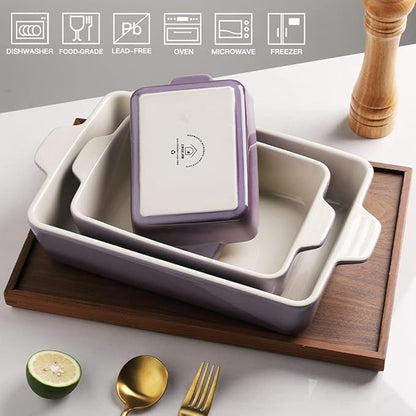 Sweejar Ceramic Bakeware Set, Rectangular Baking Dish for Oven Lasagna Pans for Cooking, Kitchen, Cake Dinner, Banquet and Daily Use, 11.8 x 7.8 x 2.76 Inches of Casserole Dishes (Gradient Purple) - Image 2
