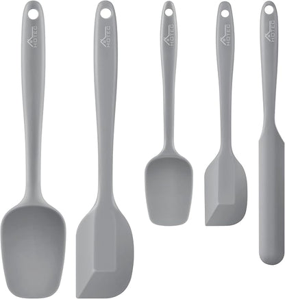 HOTEC 600℉ Heat Resistant BPA-Free Silicone Rubber Spatula Set,Kitchen Cooking Spatulas, Baking, Mixing for Non Stick Cookware, Dishwasher Safe, Set of 5 Grey by Hotec