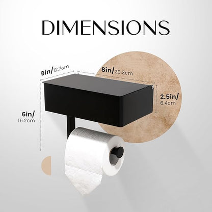 Day Moon™ - Toilet Paper Holder with Shelf - Modern Roll Holder for Bathroom - 1 Pack - Wall Mount - with Storage, Black - Image 6