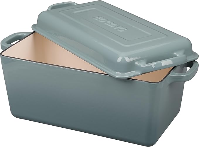 EDGING CASTING Enameled Cast Iron Dutch Oven, Oblong Bread Oven for Sourdough Bread Baking, Baking Pan, Dual Handles, Oven Safe, 4 Quart, Seasalt