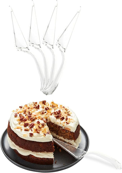 PARTY BARGAINS Clear Plastic Cake Cutter, 10 Inch Classic Disposable Cake Server for Weddings, Birthdays & Parties, BPA Free, Heavy-Duty Serving Utensil, 4 Pack