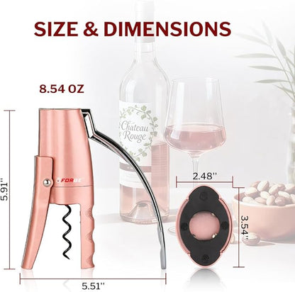 Forge Quality Compact Vertical Lever Corkscrew Wine Opener with Foil Cutter. 3 Seconds to Open a Bottle of Wine. Pink.