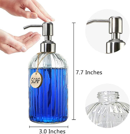 JASAI 18 Oz Clear Glass Soap Dispenser with Rust Proof Stainless Steel Pump, Refillable Liquid Hand soap Dispenser for Bathroom, Premium Kitchen Soap Dispenser (Clear). - Image 5