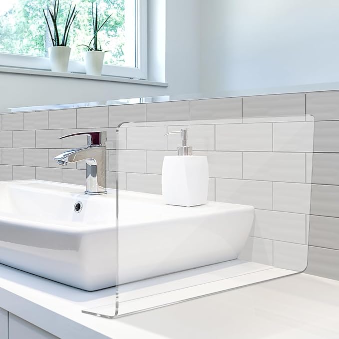 PRETYZOOM Acrylic Sink Water Splash Guard, 15.7x8 Inches Sink Splash Guards Splatter Panel, Kitchen Protective Splatter Barrier, Universal Fit