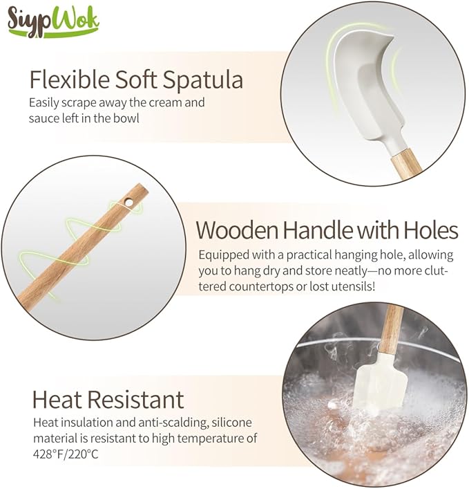 Silicone Spatula Set, Food Grade Rubber Spatula-5 Piece Nonstick Rubber Spatulas, Spoonula, Jar Scraper for Cooking, Baking, Mixing, Frosting - Heat Resistant Up to 600°F (5 Pcs Off-White) - Image 5