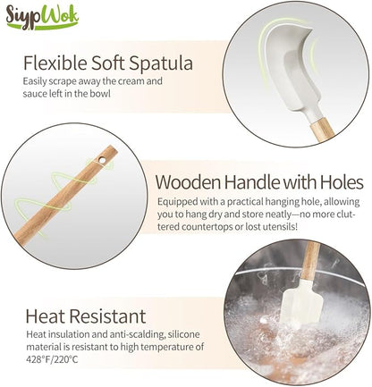 Silicone Spatula Set, Food Grade Rubber Spatula-5 Piece Nonstick Rubber Spatulas, Spoonula, Jar Scraper for Cooking, Baking, Mixing, Frosting - Heat Resistant Up to 600°F (5 Pcs Off-White) - Image 5