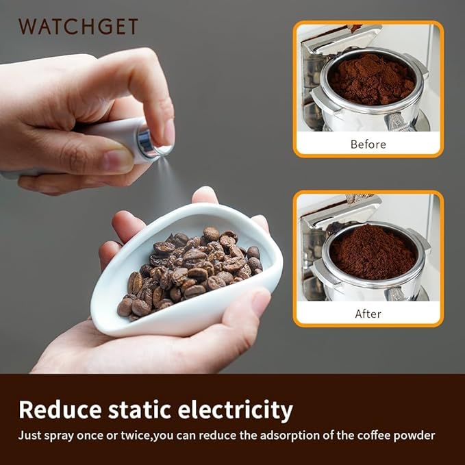 watchget Coffee Bean Dosing Cup & Static Reduction Spray Bottle Kit for Espresso Bar, Ceramic Single Dose Tray for Brewing/Tea, Barista Accessories Set, White - Image 3