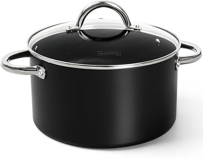 MICHELANGELO Stock Pot with Lid, Nonstick Cooking Pot, 6 Quart Soup Pot with Lid, Non Stick Pots with Stainless Steel Handle, Induction Compatible, Black by Michelangelo