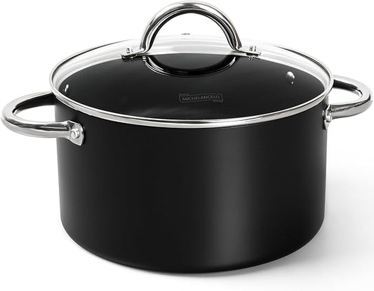 MICHELANGELO Stock Pot with Lid, Nonstick Cooking Pot, 6 Quart Soup Pot with Lid, Non Stick Pots with Stainless Steel Handle, Induction Compatible, Black by Michelangelo