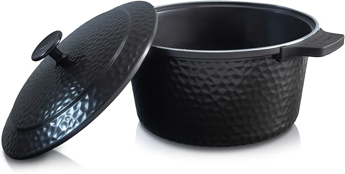 Gotham Steel Hammered 5 Qt Lightweight Dutch Oven Pot with Lid & Holders, Ceramic Non Toxic, Oven Safe & Even Heat Retaining Dutch Oven for Bread Baking Sourdough, Soup, 70% Lighter than Cast Iron by GothamSteel
