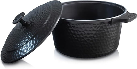 Gotham Steel Hammered 5 Qt Lightweight Dutch Oven Pot with Lid & Holders, Ceramic Non Toxic, Oven Safe & Even Heat Retaining Dutch Oven for Bread Baking Sourdough, Soup, 70% Lighter than Cast Iron by GothamSteel