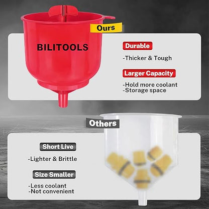 BILITOOLS Universal Coolant Funnel Kit - 13PCS No-Spill Radiator Flush & Burping Funnel Kit with 6 Adapters, Leak-Proof & Air Bleeding Radiator Fill Funnel, Thickened Set for Most Cars