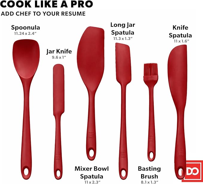 DI ORO 6-Piece Silicone Spatula Set - Rubber Kitchen Utensils for Baking, Cooking & Mixing - Heat-Resistant 600°F BPA Free Spatulas for Nonstick Cookware - Dishwasher Safe (Red)
