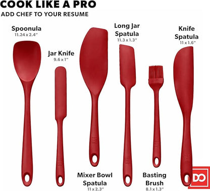 DI ORO 6-Piece Silicone Spatula Set - Rubber Kitchen Utensils for Baking, Cooking & Mixing - Heat-Resistant 600°F BPA Free Spatulas for Nonstick Cookware - Dishwasher Safe (Red)
