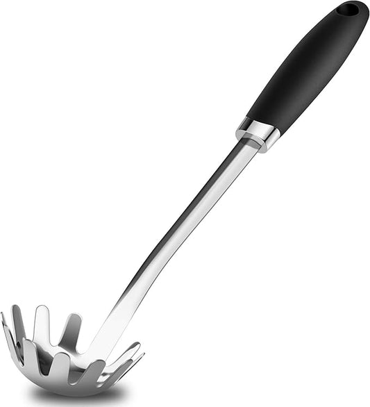 Stainless Steel Spaghetti Spoon, 12.6 Inch Pasta Server with Toothed Head and Comfortable Grip, Metal Pasta Fork for Serving Spaghetti, Linguine, Noodles, Ravioli and More
