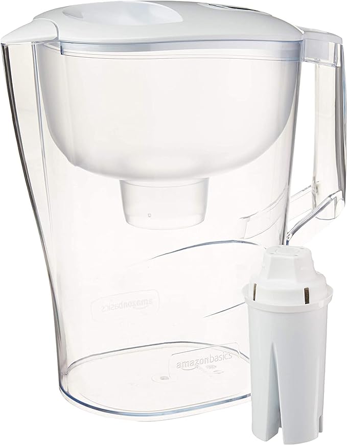 Amazon Basics 10-Cup Pitcher with Filter Compatible with Brita Water Filter Pitcher for Clean, Crisp Water, WQA and NSF Certified, Made in Europe by AmazonBasics