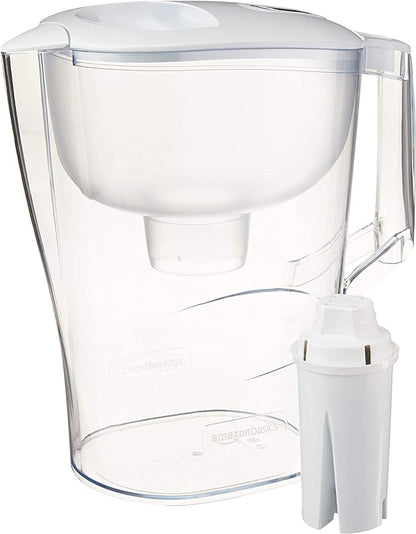 Amazon Basics 10-Cup Pitcher with Filter Compatible with Brita Water Filter Pitcher for Clean, Crisp Water, WQA and NSF Certified, Made in Europe by AmazonBasics