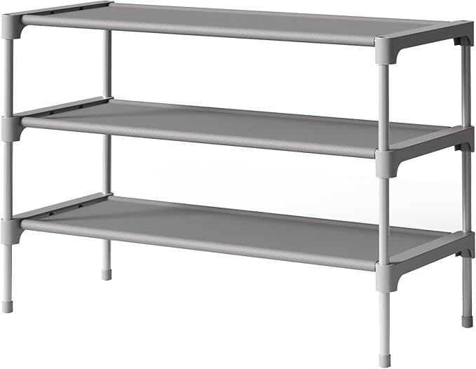 Kitsure Shoe Rack - Non-Woven Shoe Rack Shelf, Shoe Organizer for Closet, Entryway, Garage & Corridor, Stackable Shoe Shelves, 27.5" Wide - 3 Tier, Grey by Kitsure