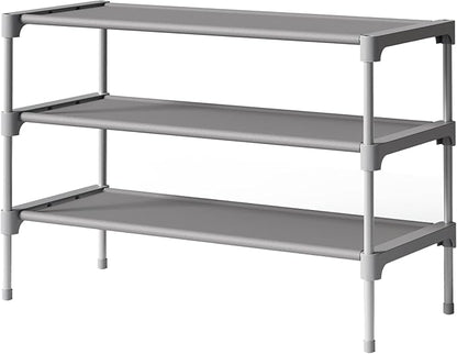 Kitsure Shoe Rack - Non-Woven Shoe Rack Shelf, Shoe Organizer for Closet, Entryway, Garage & Corridor, Stackable Shoe Shelves, 27.5" Wide - 3 Tier, Grey by Kitsure