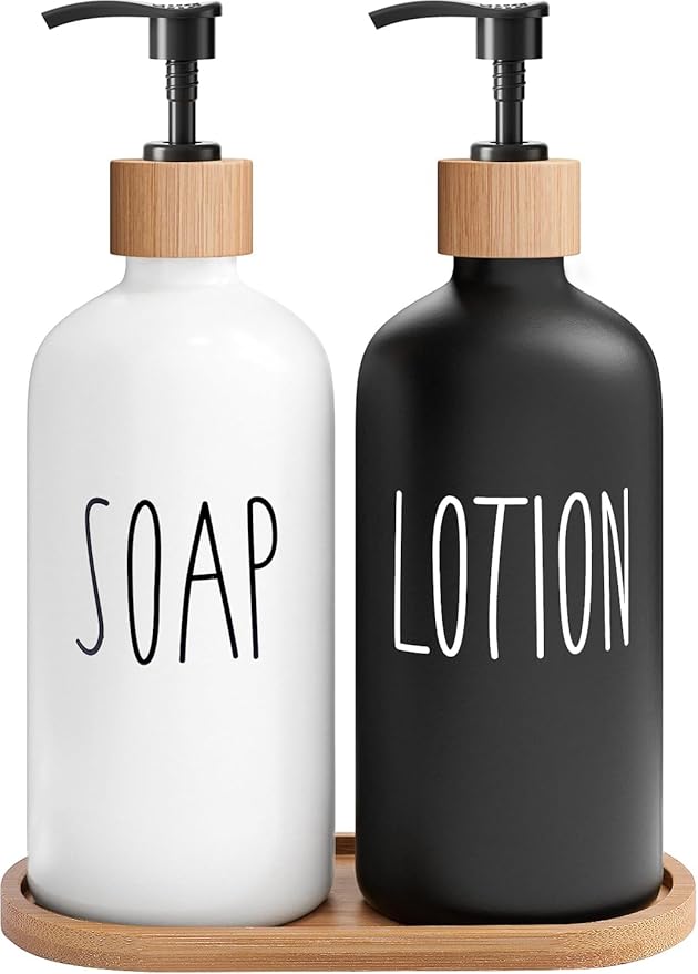 MOMEEMO Soap Dispenser Bathroom Set with Hand and Lotion Dispenser, Suitable for Bathroom Decor. (Black & White) by MOMEEMO
