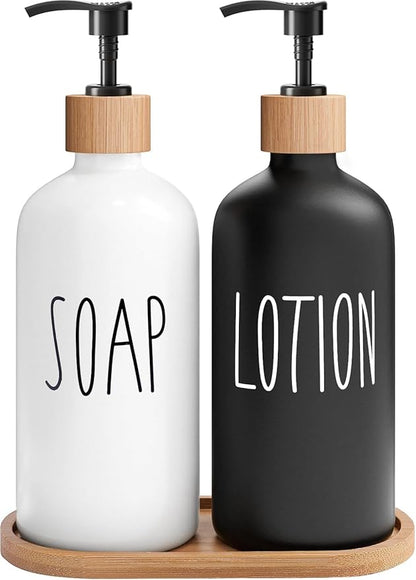 MOMEEMO Soap Dispenser Bathroom Set with Hand and Lotion Dispenser, Suitable for Bathroom Decor. (Black & White) by MOMEEMO
